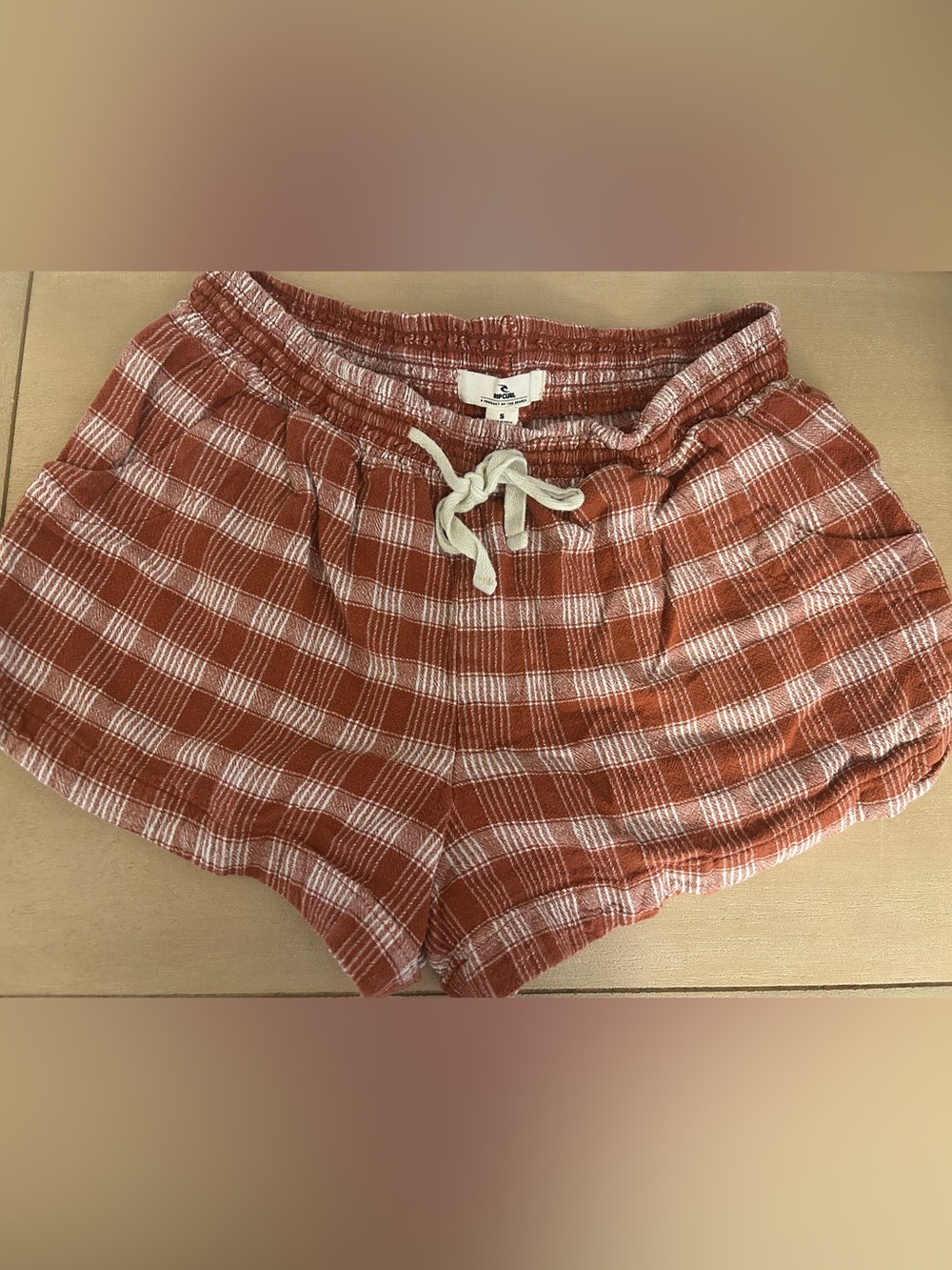 Rip Curl Women's Rust and White Plaid Lounge Shorts